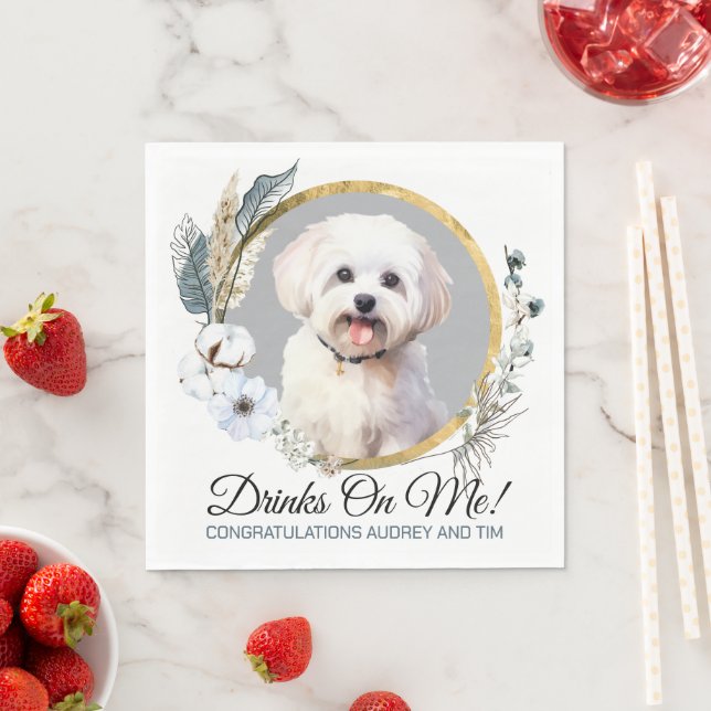 Maltesische HochzeitsNapkins mit Foto von Hunden Serviette (Beispiel)