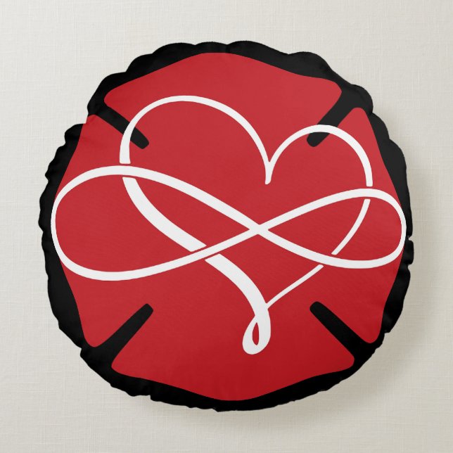 MALTESISCHE KREUZUNG MIT HERZ UND UNENDLICHKEIT RUNDES KISSEN (Vorderseite)