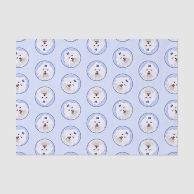 Maltesische Malerei Blue Bow Niedlich Original Hun Seidenpapier (Vorderseite)