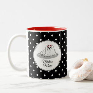 Maltesische Mama - Niedlicher Mama-Cartoon für Hun Zweifarbige Tasse