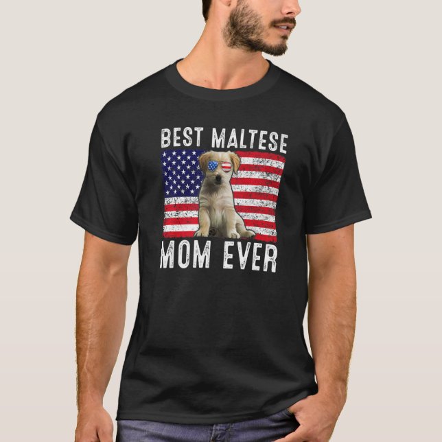Maltesische Mama US amerikanische Flagge Malteser  T-Shirt (Vorderseite)