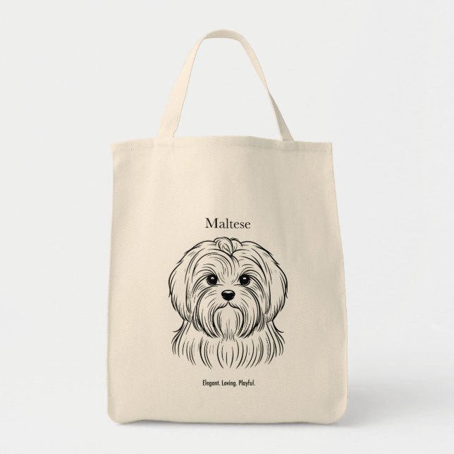 Maltesische Portrait Black Line Illustration Tragetasche (Vorne)