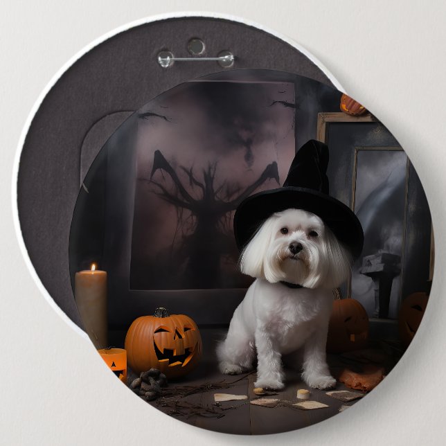 Maltesische Pumpkins Halloween Beängstigend Button (Vorne & Hinten)
