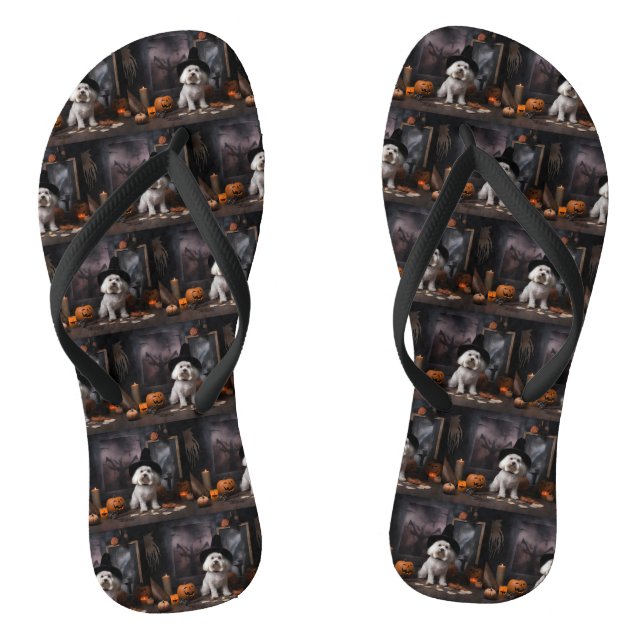 Maltesische Pumpkins Halloween Beängstigend Flip Flops (Fußbett)
