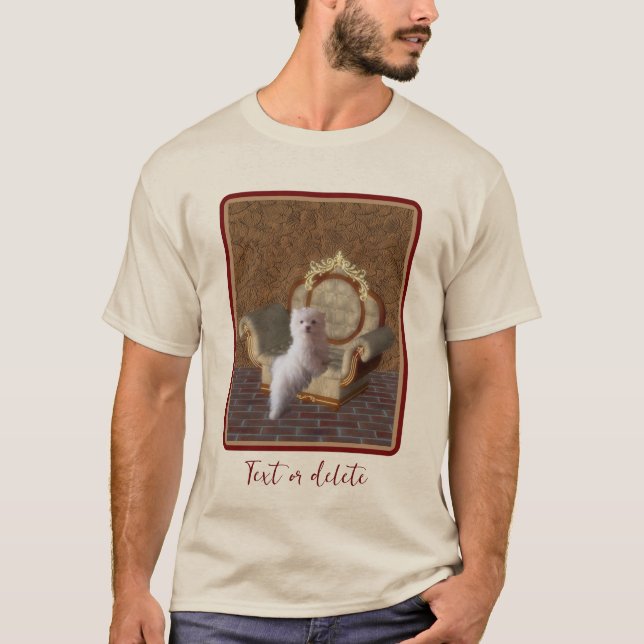 Maltesische Welpe auf Stuhl Hunde Kunst Personalis T-Shirt (Vorderseite)