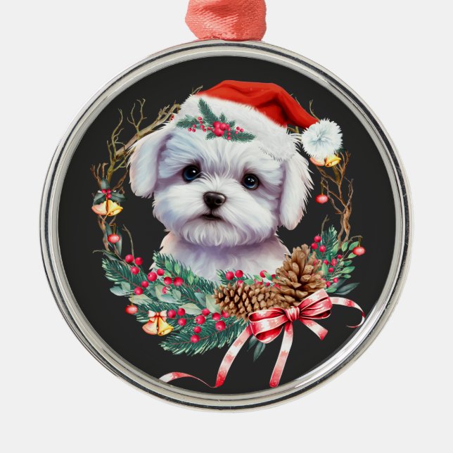 Maltesische Welpenweihe, maltesischer Hund Ornament Aus Metall (Vorne)
