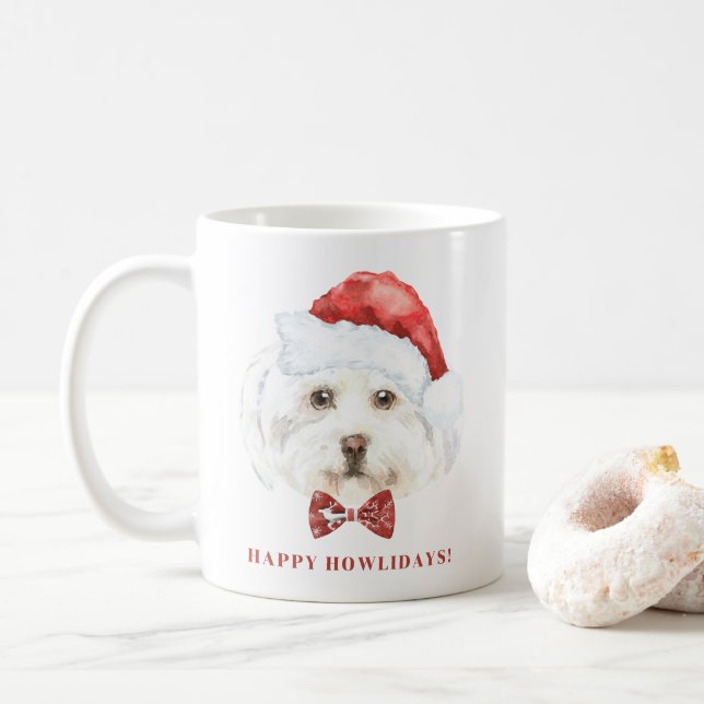 Maltesischer Aquarellhund mit Weihnachtsmannmütze  Kaffeetasse (Mit Donut)