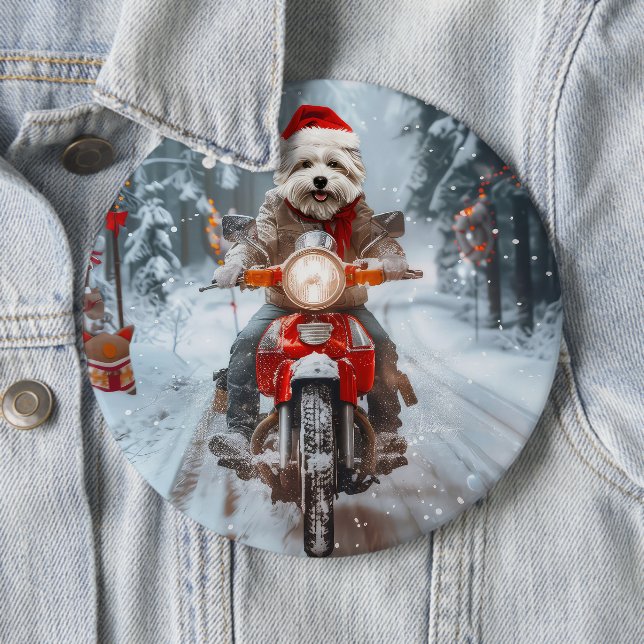Maltesischer Hund reitend Motorrad Weihnachten Button (Beispiel)