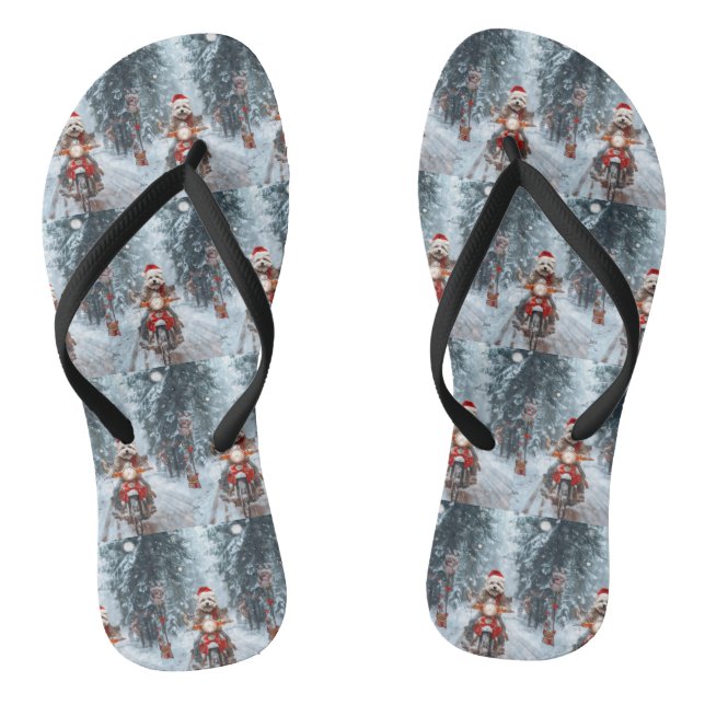 Maltesischer Hund reitend Motorrad Weihnachten Flip Flops (Fußbett)