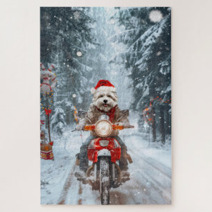Maltesischer Hund reitend Motorrad Weihnachten Puzzle