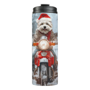 Maltesischer Hund reitend Motorrad Weihnachten Thermosbecher