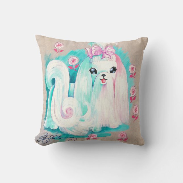 Maltesischer niedlicher Welpen-Hund Kissen (Vorderseite)