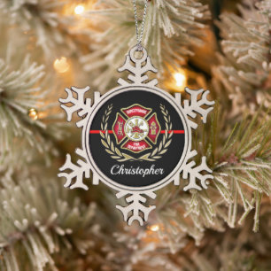 Maltesischer Personalisierter Feuerwehrmann Schneeflocken Zinn-Ornament