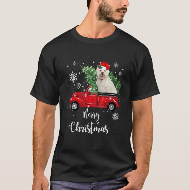 Maltesischer Ride Red Truck Weihnachten Pajama 1 T-Shirt (Vorderseite)