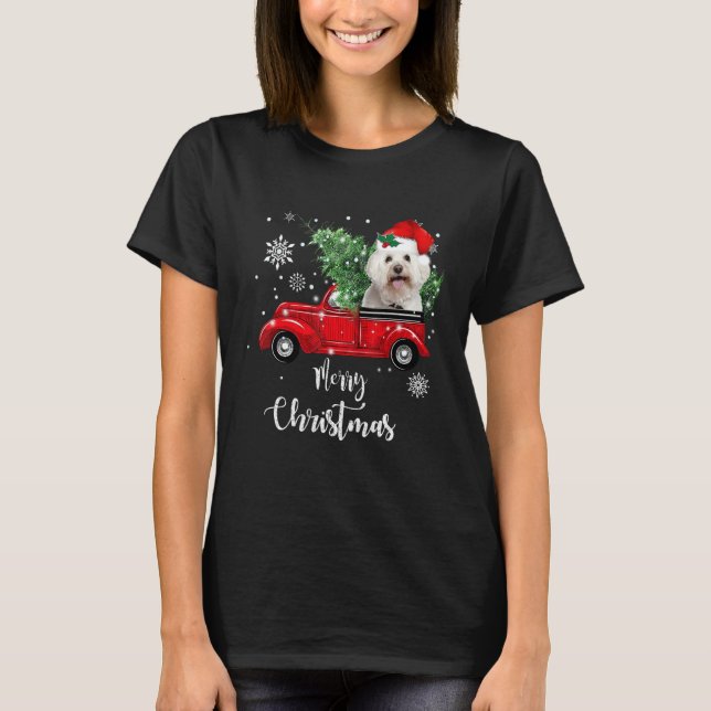 Maltesischer Ride Red Truck Weihnachten Pajama 2 T-Shirt (Vorderseite)