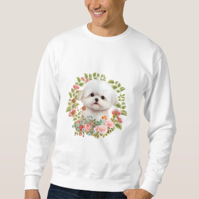 Maltesischer Welpe in Bloom, maltesischer Hundelie Sweatshirt (Vorderseite)