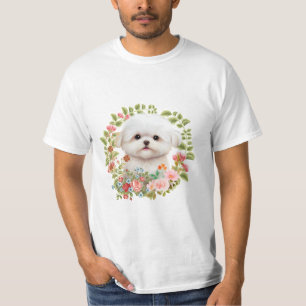 Maltesischer Welpe in Bloom, maltesischer Hundelie T-Shirt