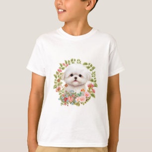 Maltesischer Welpe in Bloom, maltesischer Hundelie T-Shirt