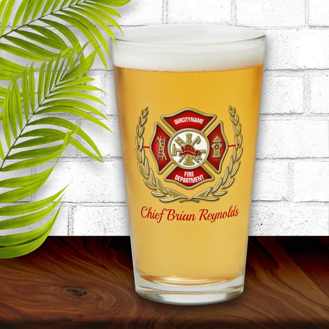 Maltesisches Cross Personalisiert Firefighter Pint Glas (Von Creator hochgeladen)