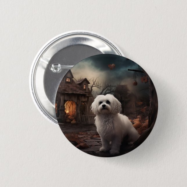 Maltesisches Halloween Gruselig Button (Vorne & Hinten)