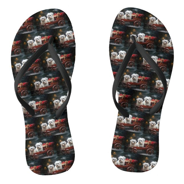 Maltesisches Snowy Sleigh Weihnachtsdekor Flip Flops (Fußbett)