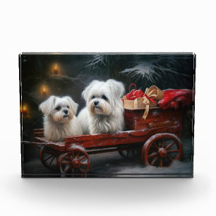 Maltesisches Snowy Sleigh Weihnachtsdekor Fotoblock