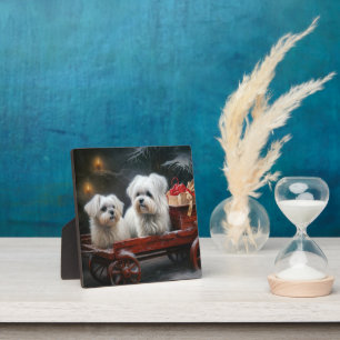 Maltesisches Snowy Sleigh Weihnachtsdekor Fotoplatte