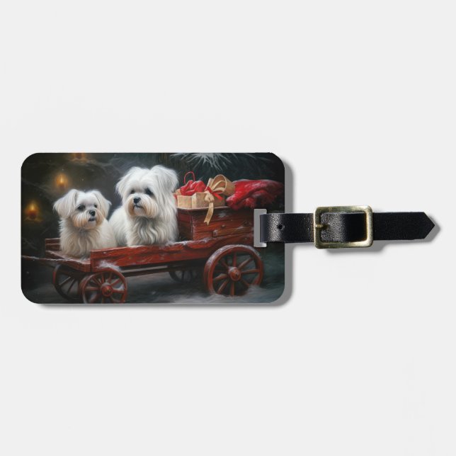 Maltesisches Snowy Sleigh Weihnachtsdekor Gepäckanhänger (Vorderseite horizontal)
