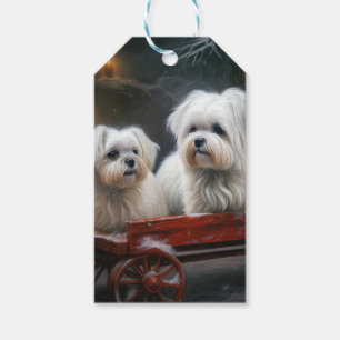 Maltesisches Snowy Sleigh Weihnachtsdekor Geschenkanhänger