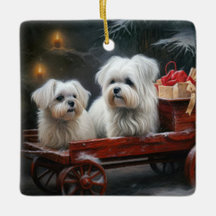 Maltesisches Snowy Sleigh Weihnachtsdekor Keramikornament
