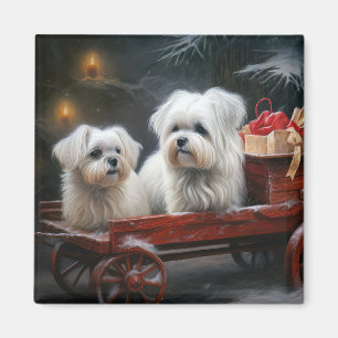 Maltesisches Snowy Sleigh Weihnachtsdekor Magnet