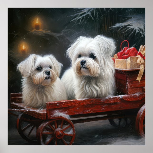 Maltesisches Snowy Sleigh Weihnachtsdekor Poster (Vorne)