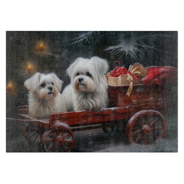 Maltesisches Snowy Sleigh Weihnachtsdekor Schneidebrett (Vorderseite)