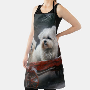 Maltesisches Snowy Sleigh Weihnachtsdekor Schürze