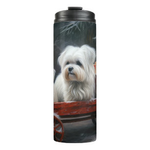 Maltesisches Snowy Sleigh Weihnachtsdekor Thermosbecher