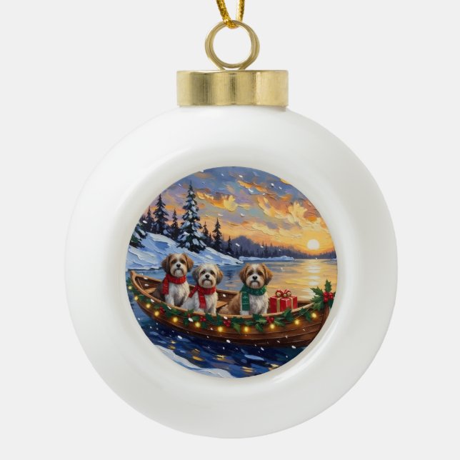 Malti Tzu Christmas Boat Holiday Keramik Kugel-Ornament (Vorderseite)