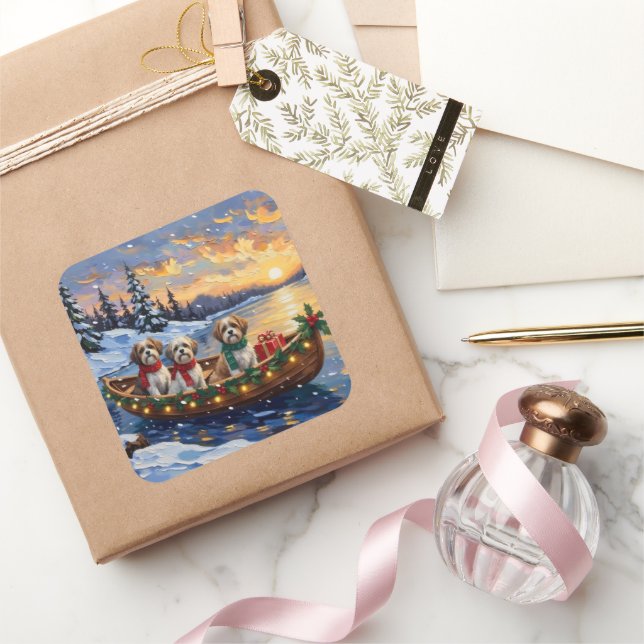 Malti Tzu Christmas Boat Holiday Quadratischer Aufkleber (Schenken)