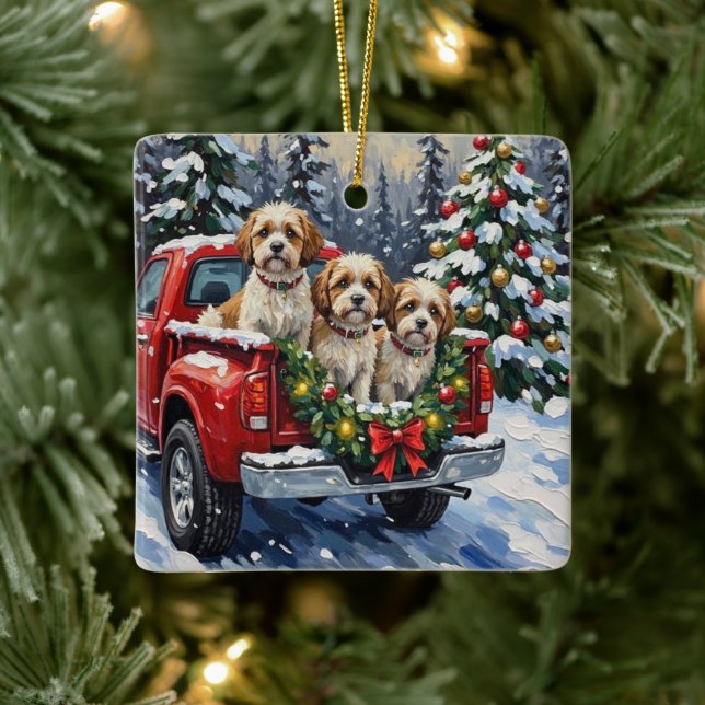 Malti-Tzu Christmas Red Truck Holiday Keramikornament (Baum)