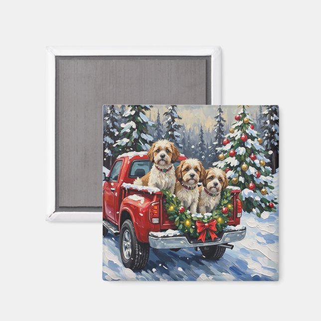 Malti-Tzu Christmas Red Truck Holiday Magnet (Vorderseite/Rückseite)