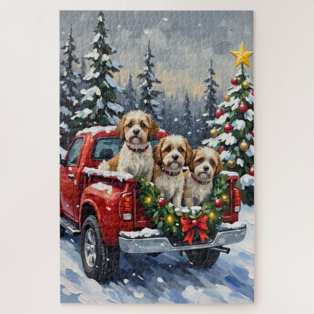 Malti-Tzu Christmas Red Truck Holiday Puzzle (Vertikal)