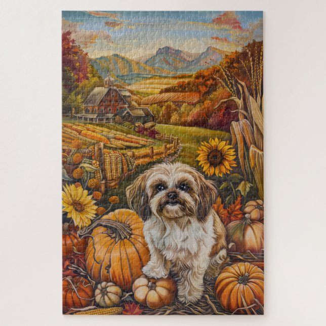 Malti Tzu Dog Herbsternte Erntedank Puzzle (Vertikal)