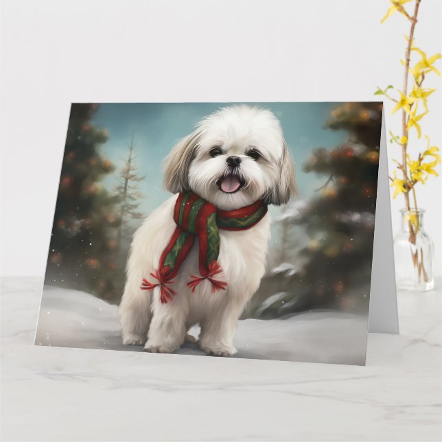 Malti Tzu Dog im Schnee Weihnachten Karte (Gelbe Blume)