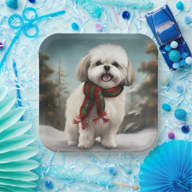 Malti Tzu Dog im Schnee Weihnachten Pappteller (Party)