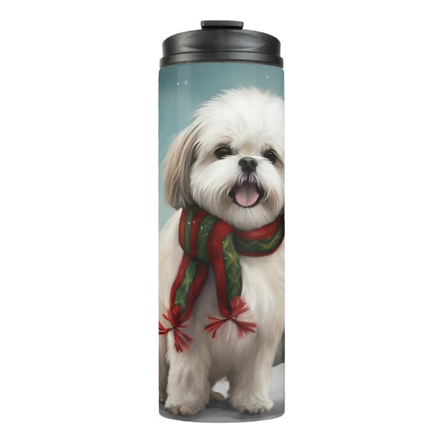 Malti Tzu Dog im Schnee Weihnachten Thermosbecher (Vorderseite)