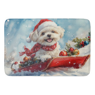Malti Tzu Dog in Sledge Let it Schnee Weihnachten Badematte