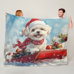 Malti Tzu Dog in Sledge Let it Schnee Weihnachten Fleecedecke