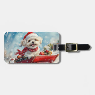 Malti Tzu Dog in Sledge Let it Schnee Weihnachten Gepäckanhänger