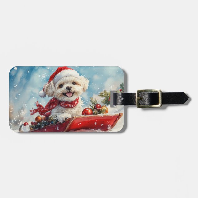 Malti Tzu Dog in Sledge Let it Schnee Weihnachten Gepäckanhänger (Vorderseite horizontal)