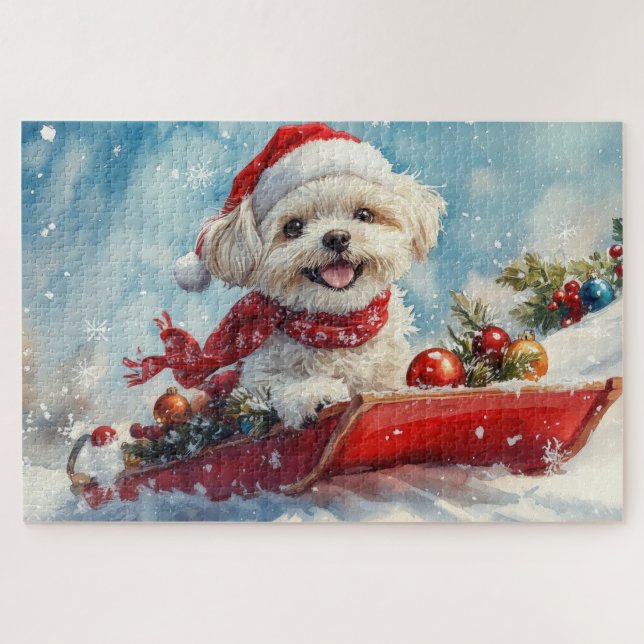 Malti Tzu Dog in Sledge Let it Schnee Weihnachten Puzzle (Horizontal)
