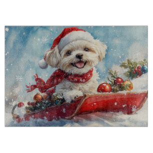 Malti Tzu Dog in Sledge Let it Schnee Weihnachten Schneidebrett